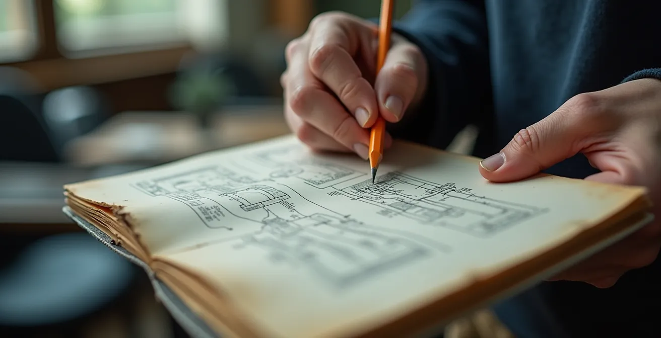 Gros plan sur les mains d'un stagiaire annotant un manuel de formation avec concentration