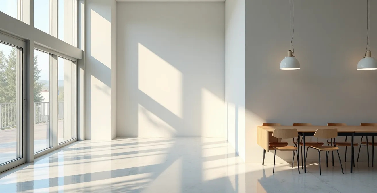 Vue environnementale d'un espace d'étude évolutif montrant différentes zones d'apprentissage