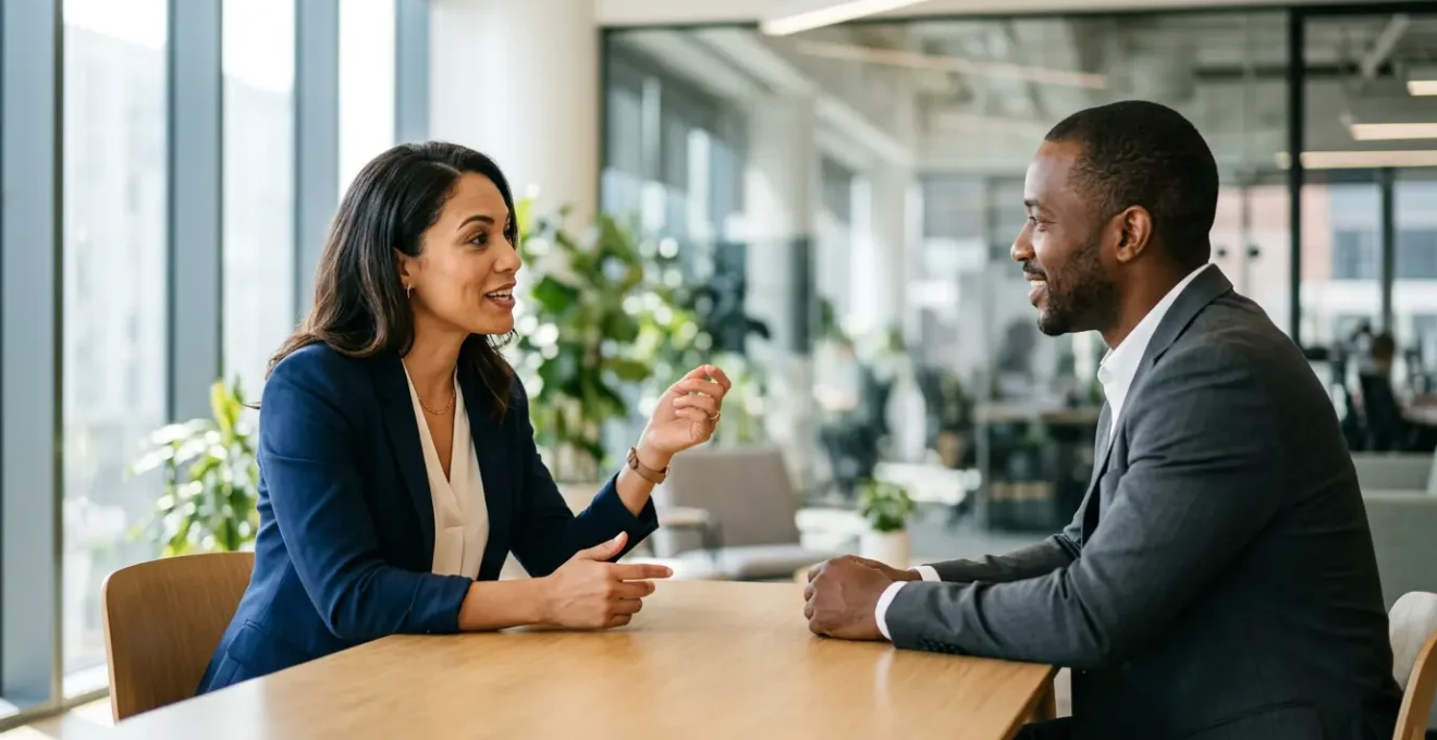 Candidat en entretien mettant en avant ses compétences comportementales lors d'un échange professionnel
