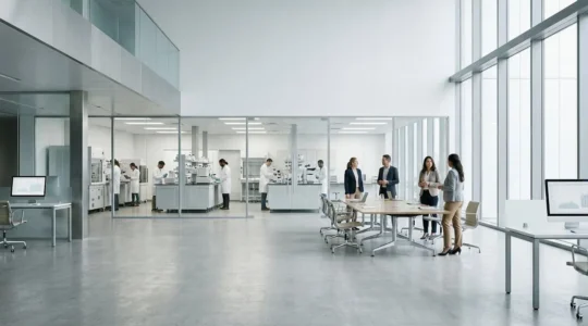 Pharmaciens dans différents environnements de travail montrant la diversité des carrières au-delà de l'officine traditionnelle