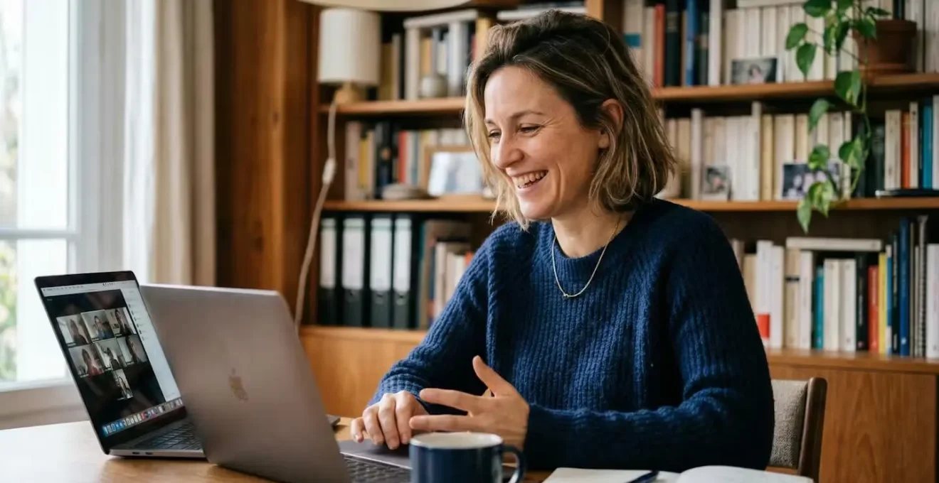 Professionnelle en visioconférence pour un suivi post-formation