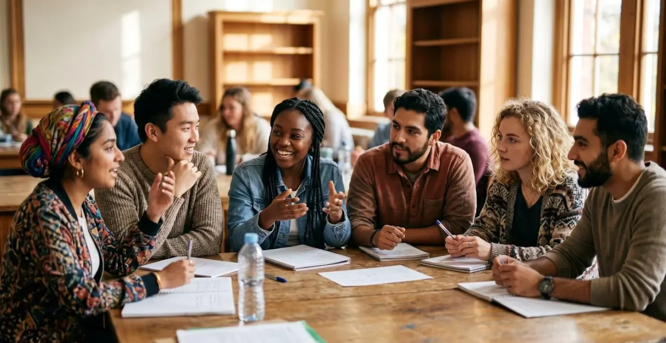 Classe internationale avec étudiants de diverses nationalités en session de préparation TOEIC