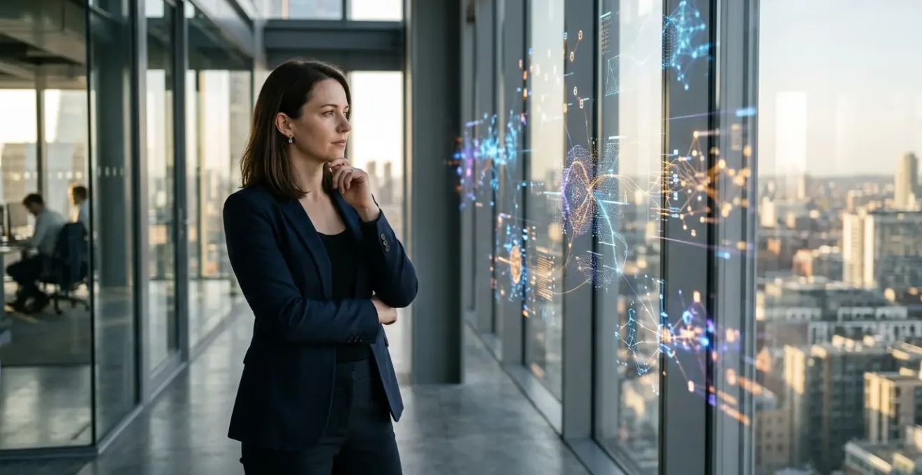 Expert en data science analysant des données complexes dans un environnement moderne, illustrant la valeur humaine irremplaçable face aux algorithmes