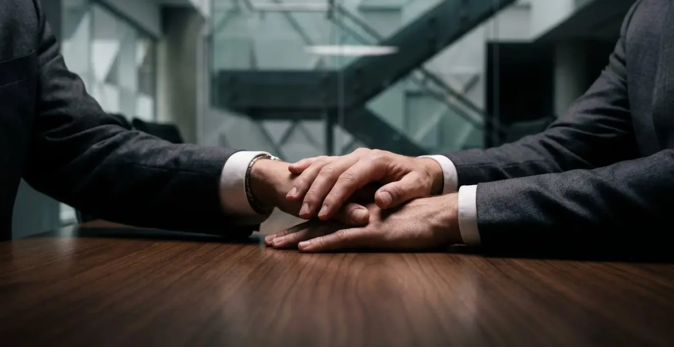 Candidat en position de confiance lors d'un entretien, posture ouverte et assurée