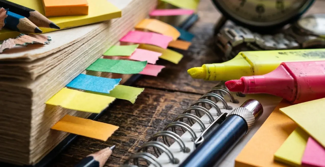 Bureau d'étudiant avec planning de révision et organisation méthodique du travail