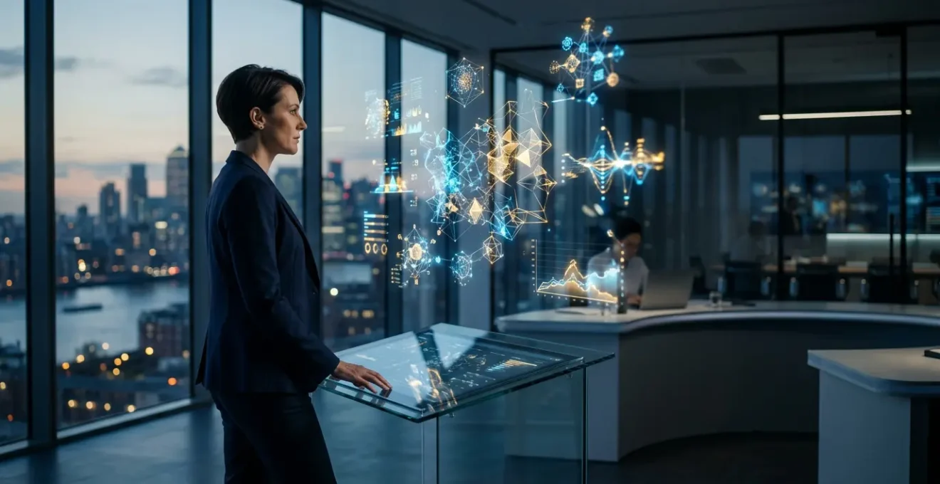 Tableau de bord marketing digital futuriste avec indicateurs de performance en temps réel