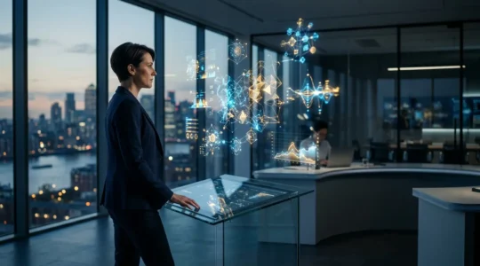 Tableau de bord marketing digital futuriste avec indicateurs de performance en temps réel