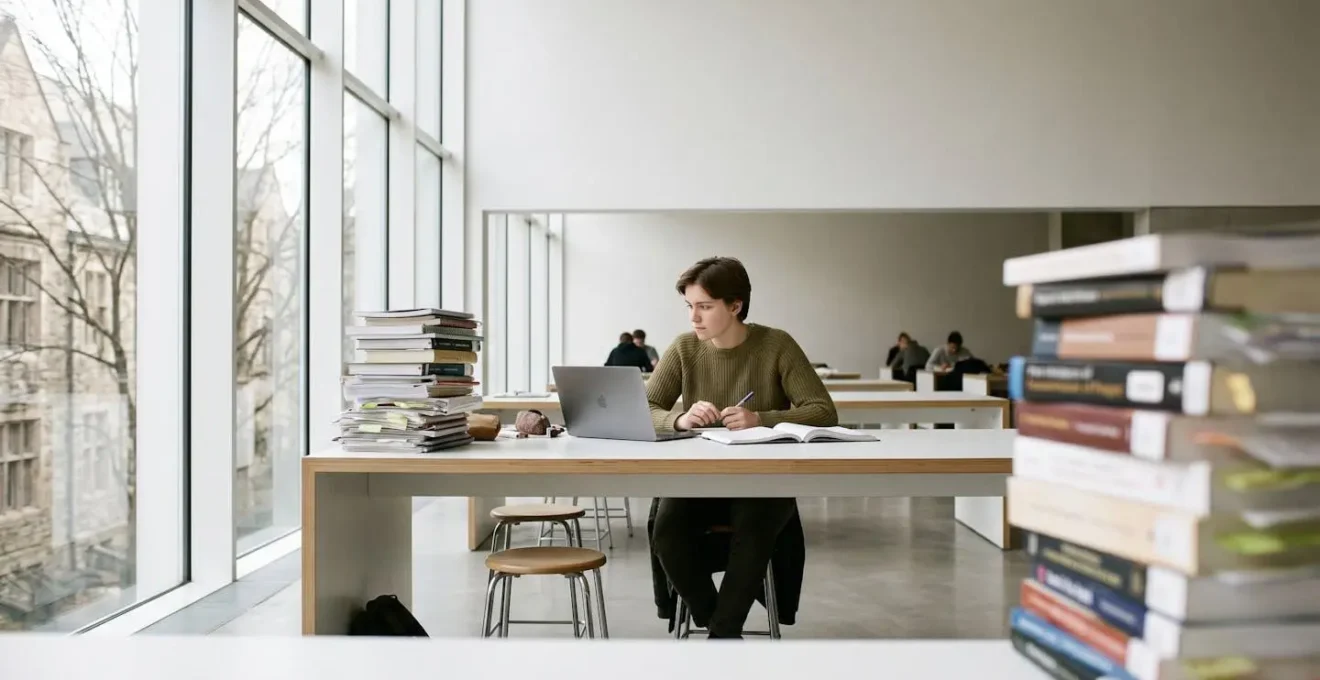 Étudiant en sciences face à des documents diversifiés d'études médicales