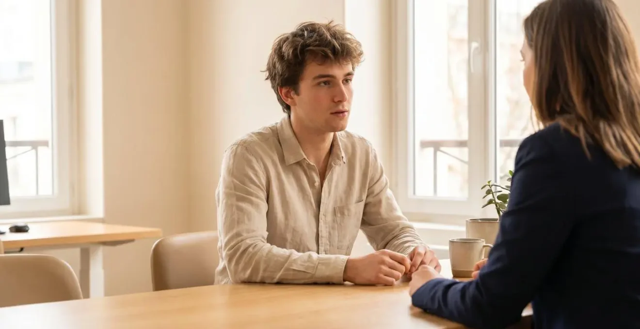 Jeune candidat en entretien professionnel pour un poste en alternance dans une entreprise
